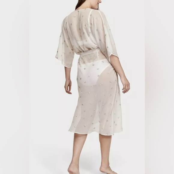 NWT Victoria's Secret White Sheer Long Floral Embroidered Robe, Sz XS/S - Picture 2 of 13